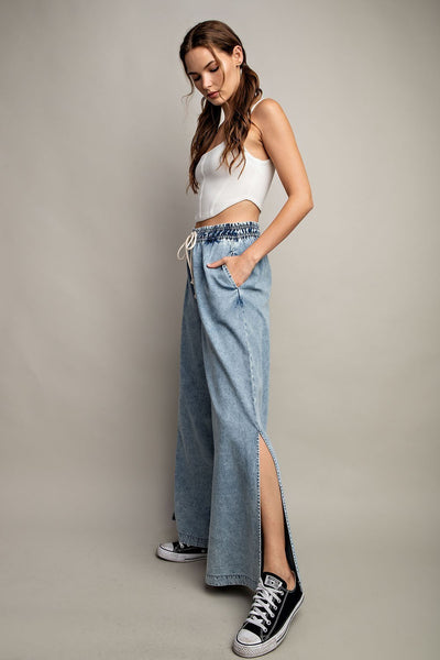 MINERAL WASHED WIDE LEG PANTS