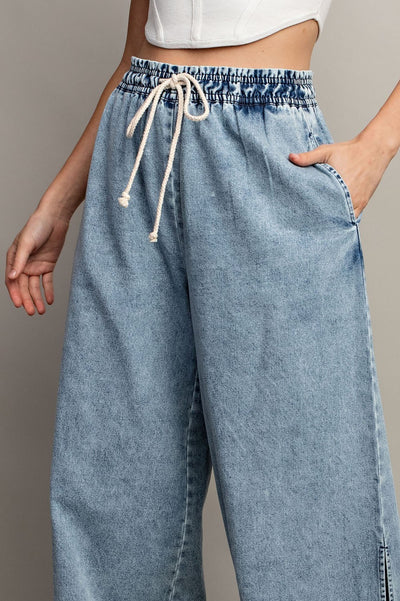 MINERAL WASHED WIDE LEG PANTS