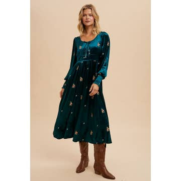 EMBROIDERED VELVET DRESS