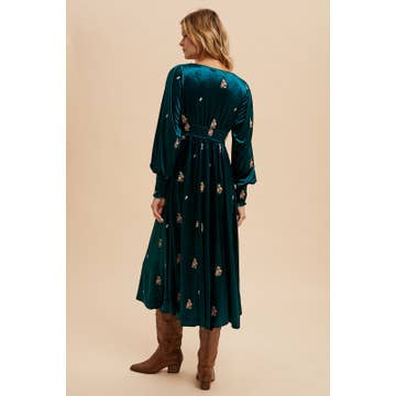 EMBROIDERED VELVET DRESS