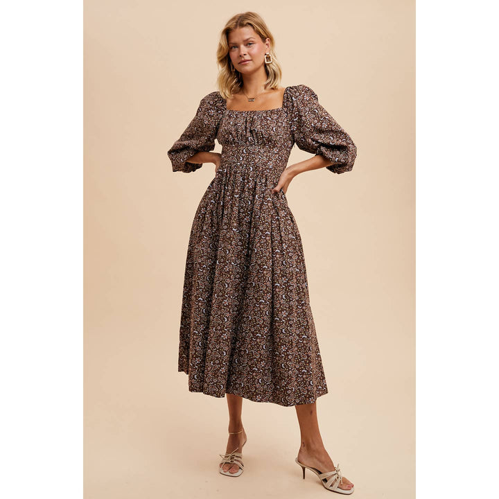 PUFF SLEEVE FLORAL COTTON DRESS