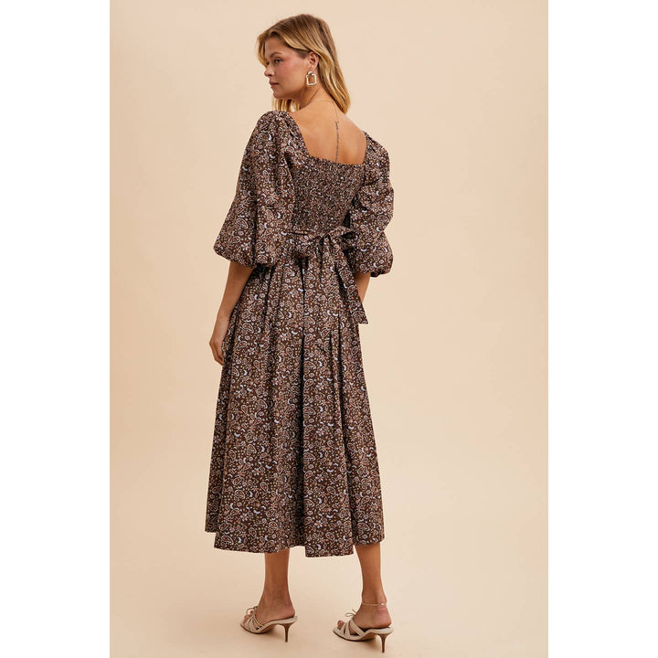 PUFF SLEEVE FLORAL COTTON DRESS