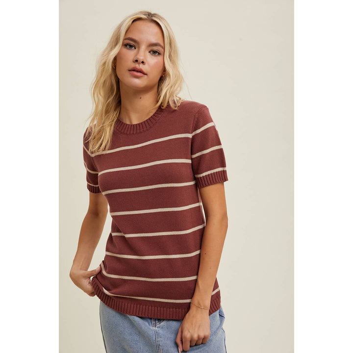 STRIPED SHORT SLEEVE SWEATER