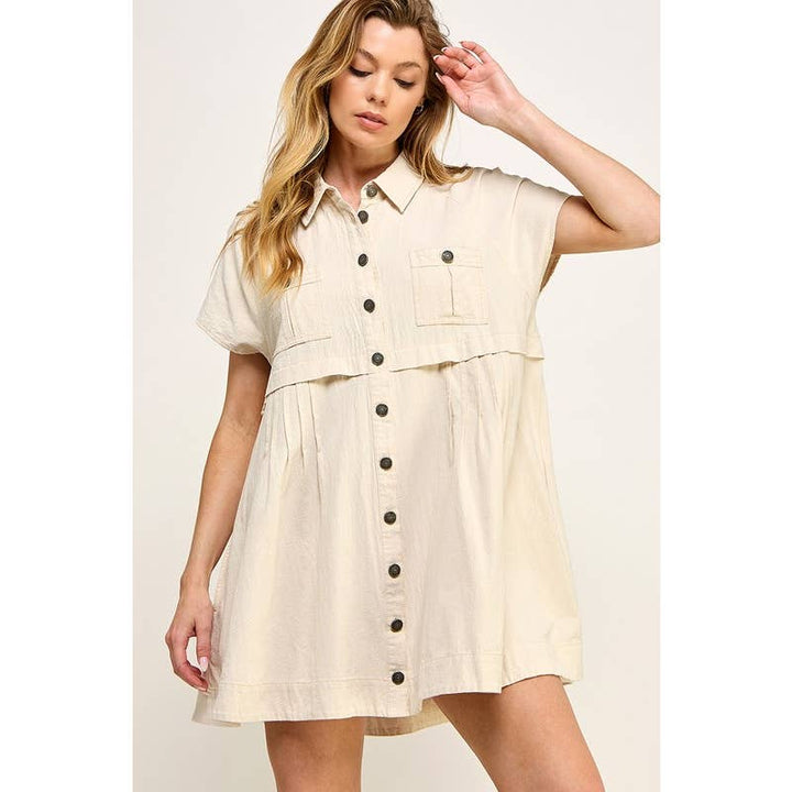 COTTON BABYDOLL  BUTTONDOWN MINI SHIRTDRESS