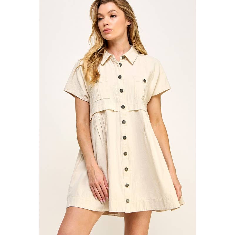 COTTON BABYDOLL  BUTTONDOWN MINI SHIRTDRESS