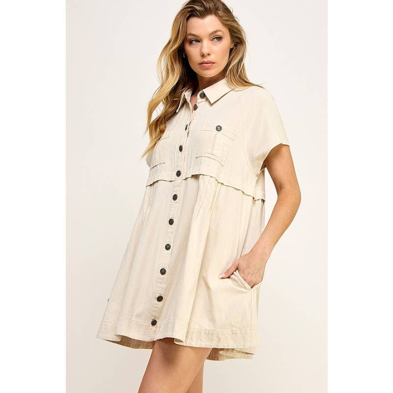 COTTON BABYDOLL  BUTTONDOWN MINI SHIRTDRESS