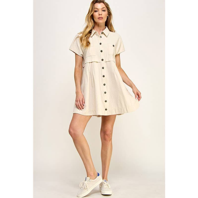 COTTON BABYDOLL  BUTTONDOWN MINI SHIRTDRESS