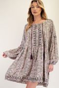 EMBROIDERED PRINT RAYON CHALLIS WOVEN DRESS