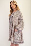 EMBROIDERED PRINT RAYON CHALLIS WOVEN DRESS