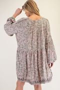 EMBROIDERED PRINT RAYON CHALLIS WOVEN DRESS