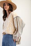 STRIPE MIX LINEN PRINT WOVEN TOP