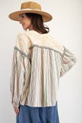 STRIPE MIX LINEN PRINT WOVEN TOP