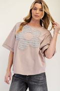 PLUS SIZE-FLOWER STUD COTTON KNIT SOFT WASHED TOP