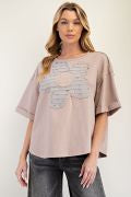 PLUS SIZE-FLOWER STUD COTTON KNIT SOFT WASHED TOP