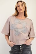 PLUS SIZE-FLOWER STUD COTTON KNIT SOFT WASHED TOP