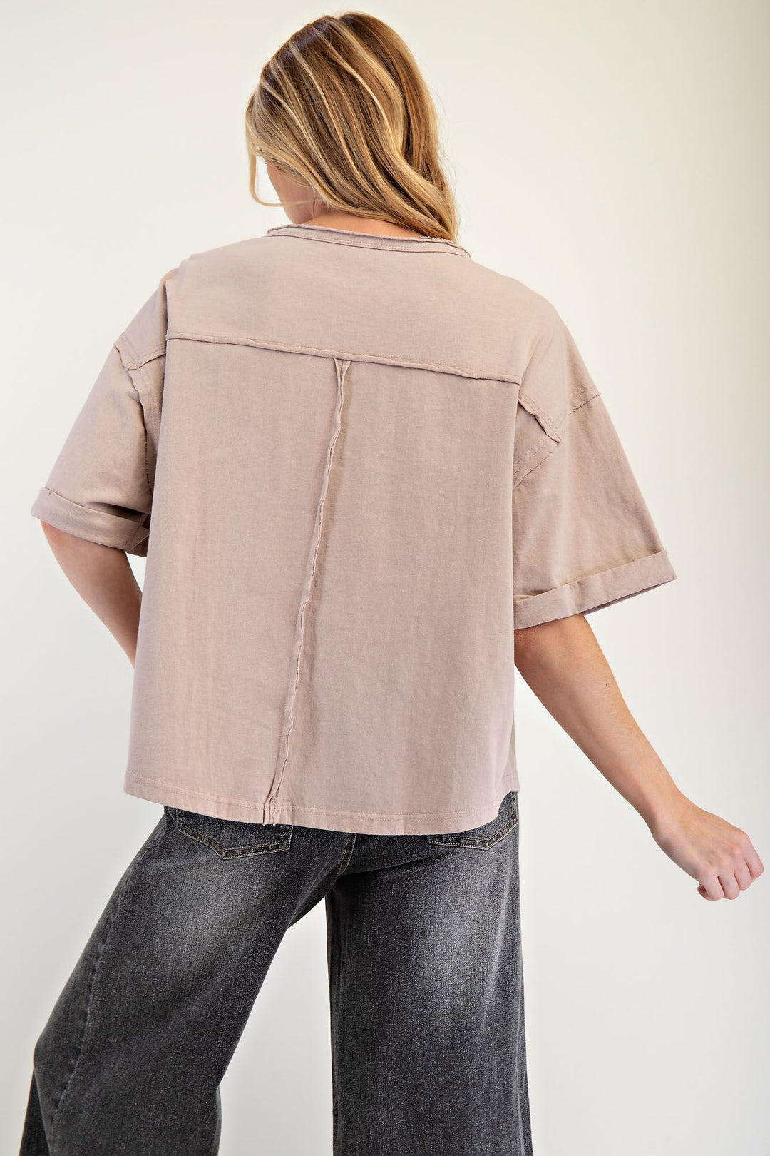 PLUS SIZE-FLOWER STUD COTTON KNIT SOFT WASHED TOP