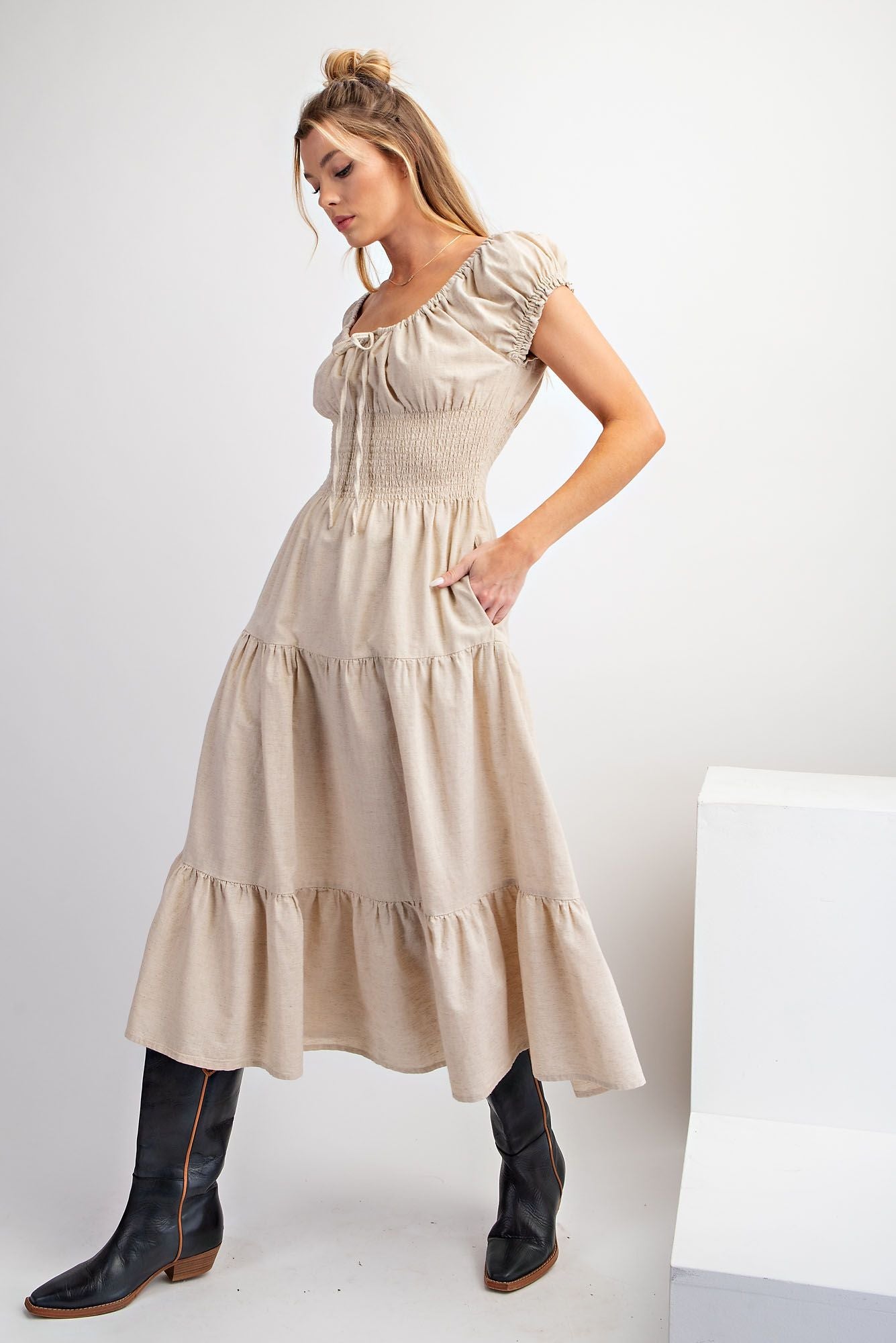 CAP SLEEVE SOFT WASHED DRESS WITH POCKETS