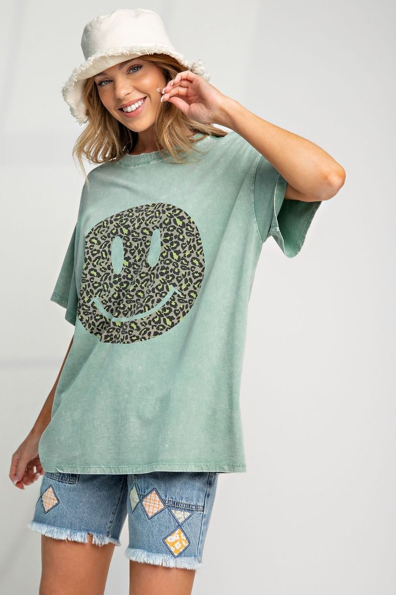 HAPPY FACE WASHED COTTON TOP
