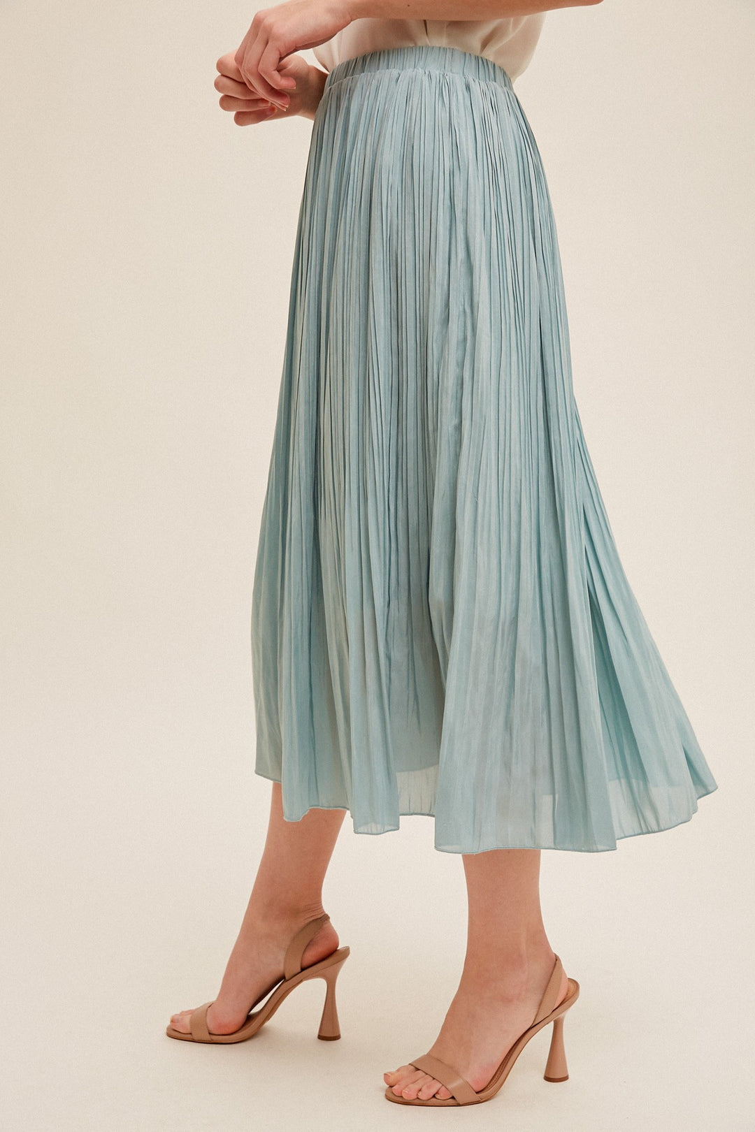 ELASTIC WAIST PLEATED MIDI SKIRT