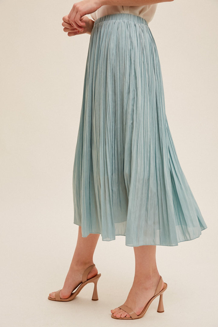 ELASTIC WAIST PLEATED MIDI SKIRT