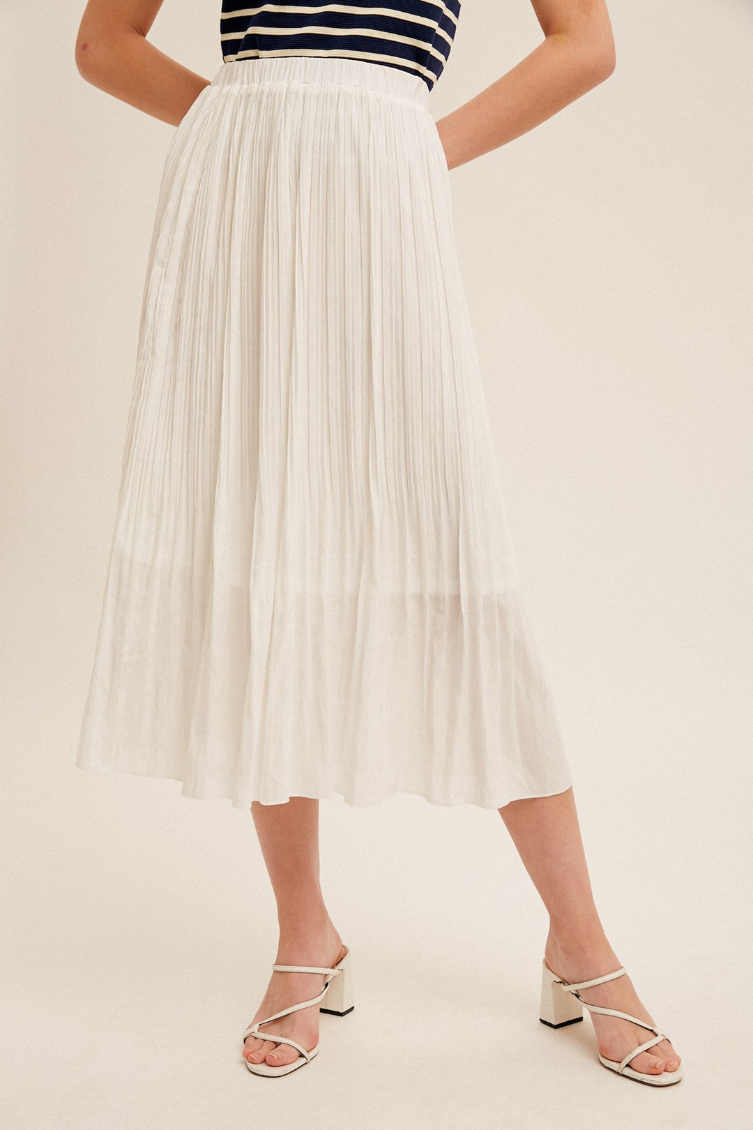 ELASTIC WAIST PLEATED MIDI SKIRT