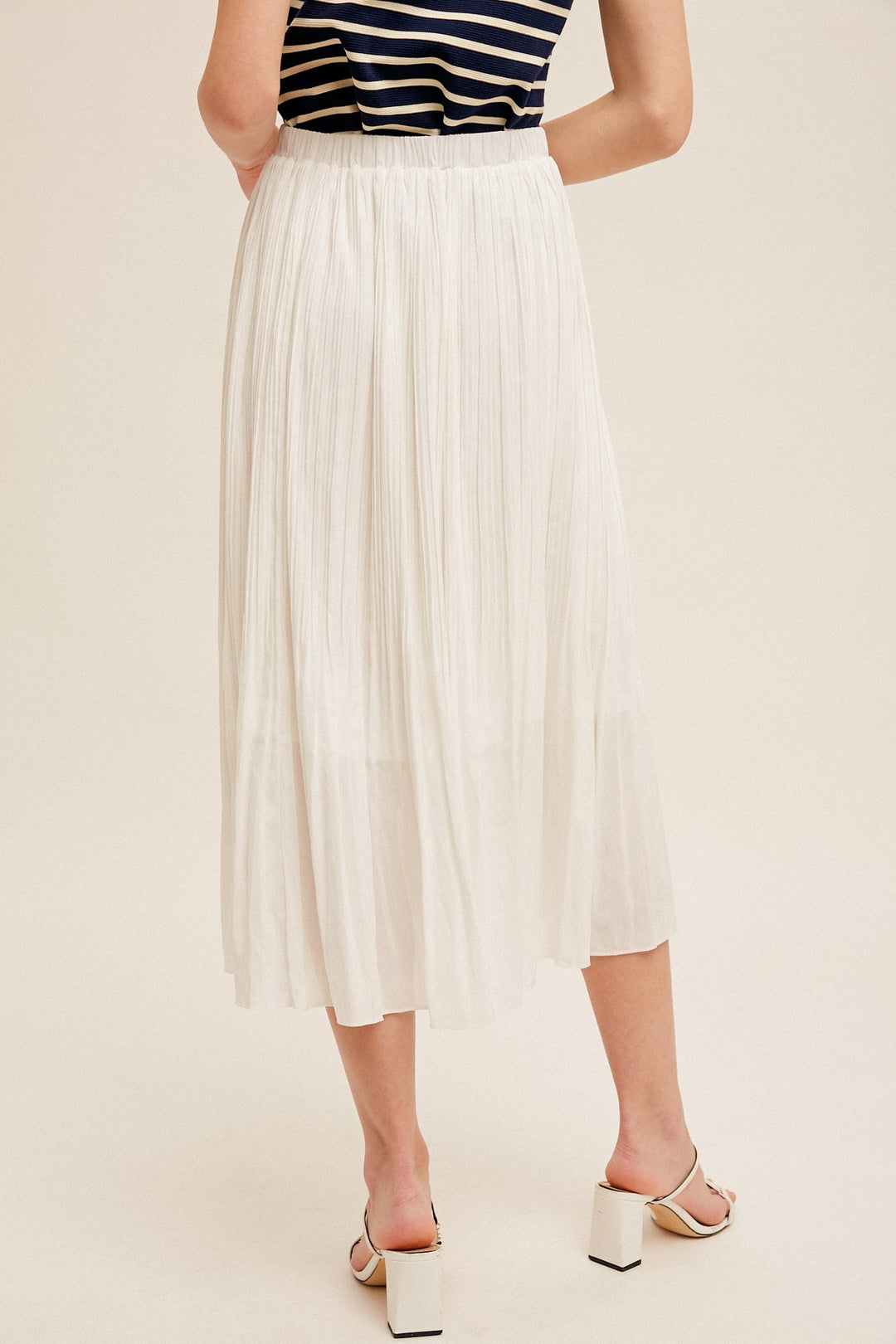 ELASTIC WAIST PLEATED MIDI SKIRT