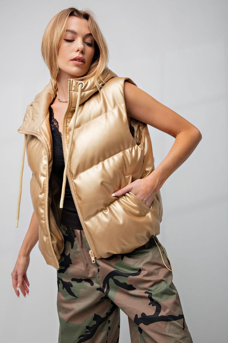 FAUX LEATHER PUFFER VEST