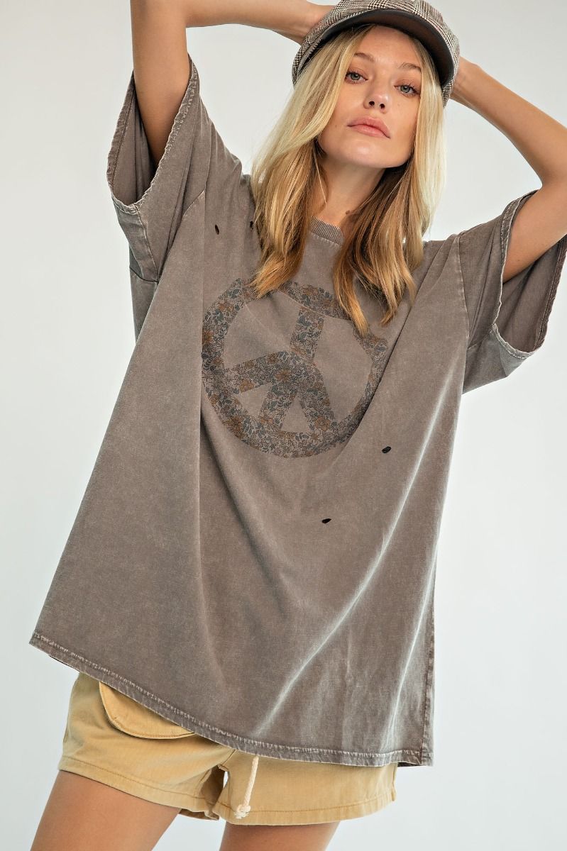 PEACE SIGN PRINTED WASHED TEE