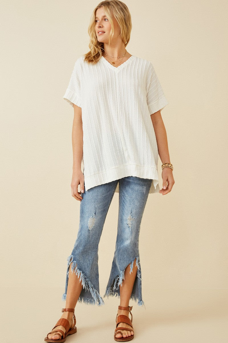 CABLE DETAIL KNIT BRANDED DOLMAN V-NECK