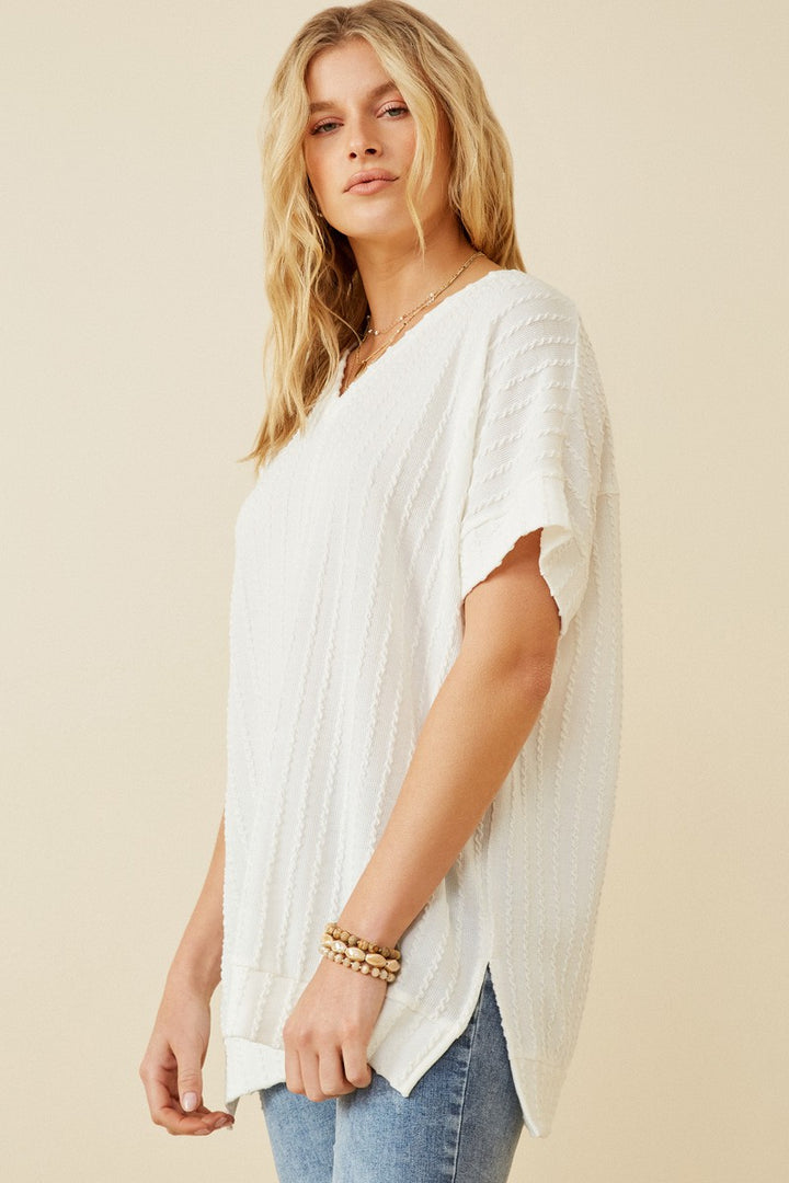 CABLE DETAIL KNIT BRANDED DOLMAN V-NECK