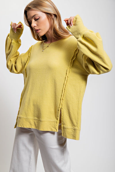 WASHED RIBBED KNIT PULLOVER