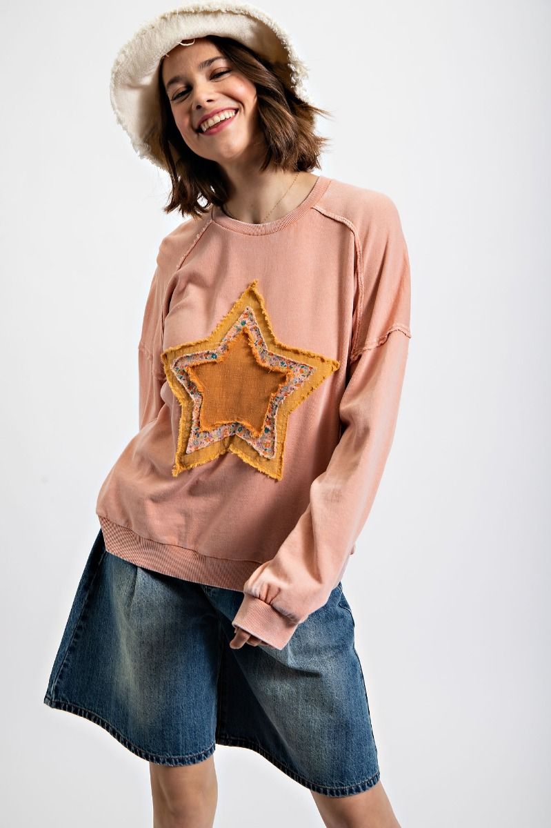 STAR PATCH WASHED TERRY PULLOVER