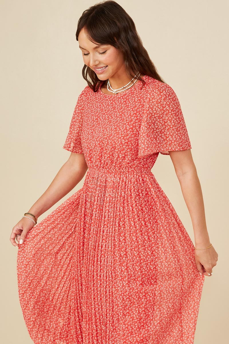 DITY FLORAL SHORT SLEEVE PLEATED DRESS