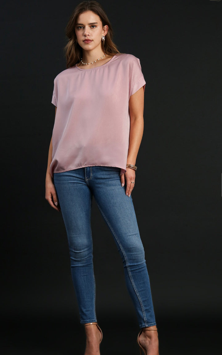 SHORT SLEEVE SATIN TOP