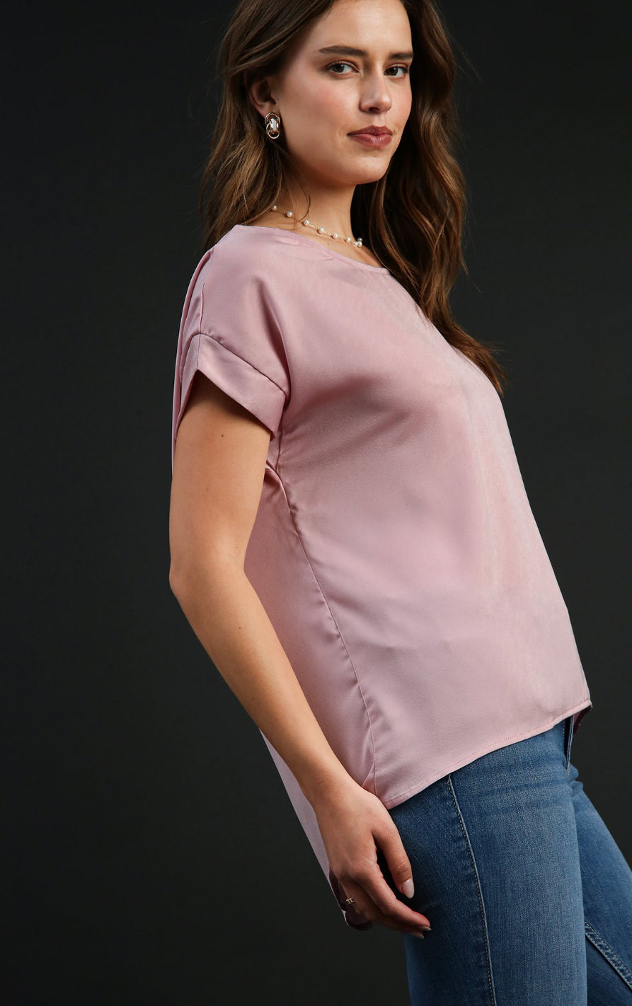 SHORT SLEEVE SATIN TOP