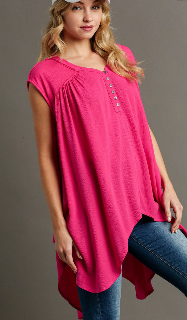 ASYMMETRICAL SLEEVELESS V-NECK TOP