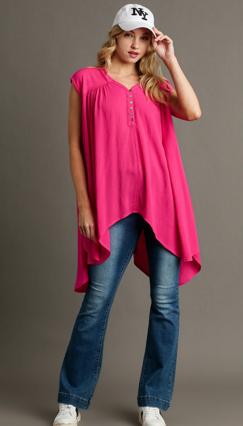 ASYMMETRICAL SLEEVELESS V-NECK TOP