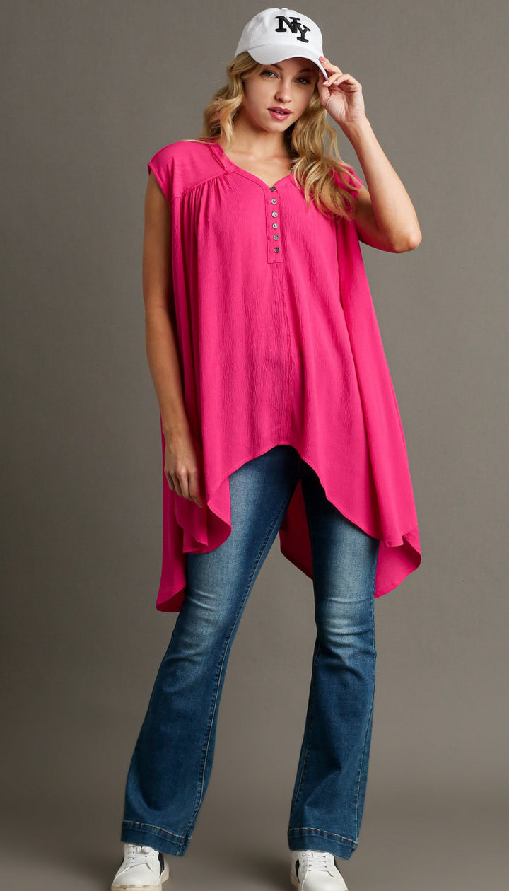 ASYMMETRICAL SLEEVELESS V-NECK TOP