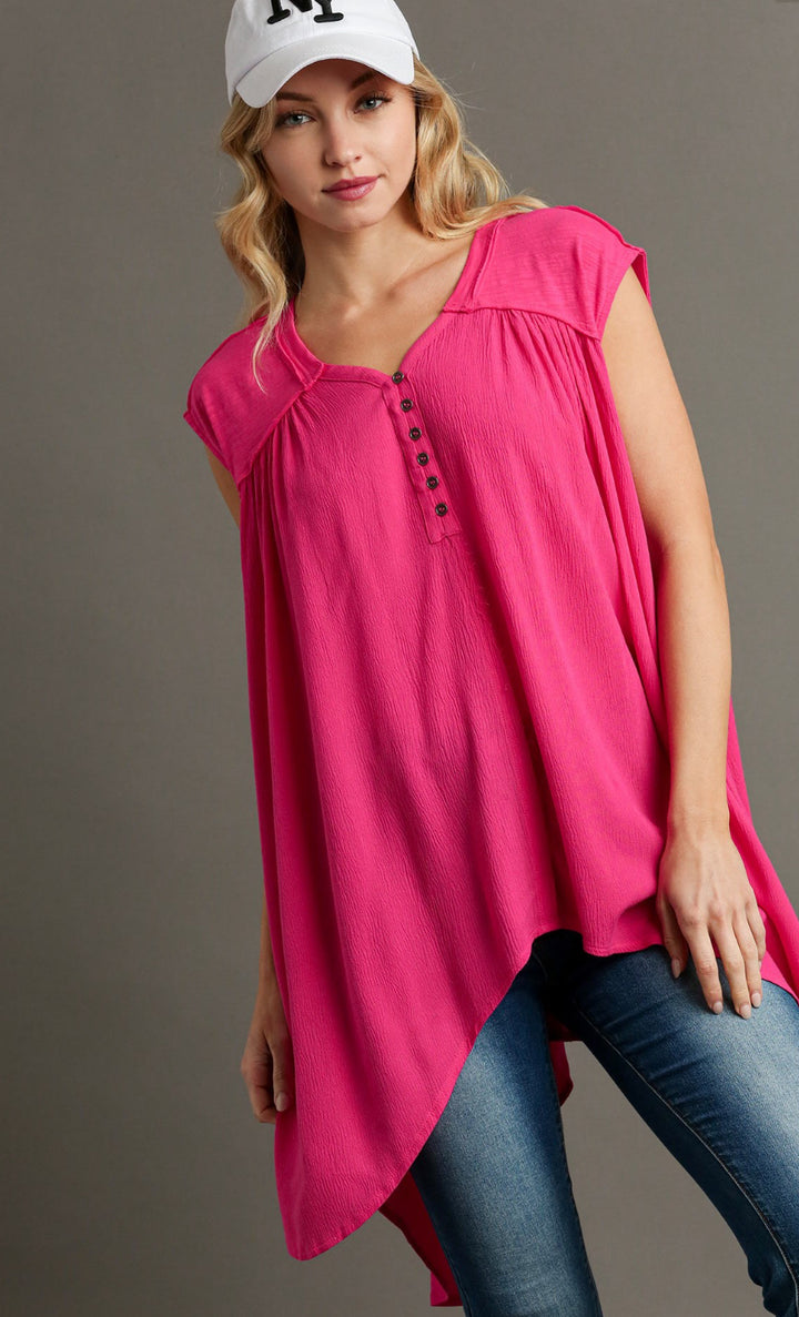 ASYMMETRICAL SLEEVELESS V-NECK TOP