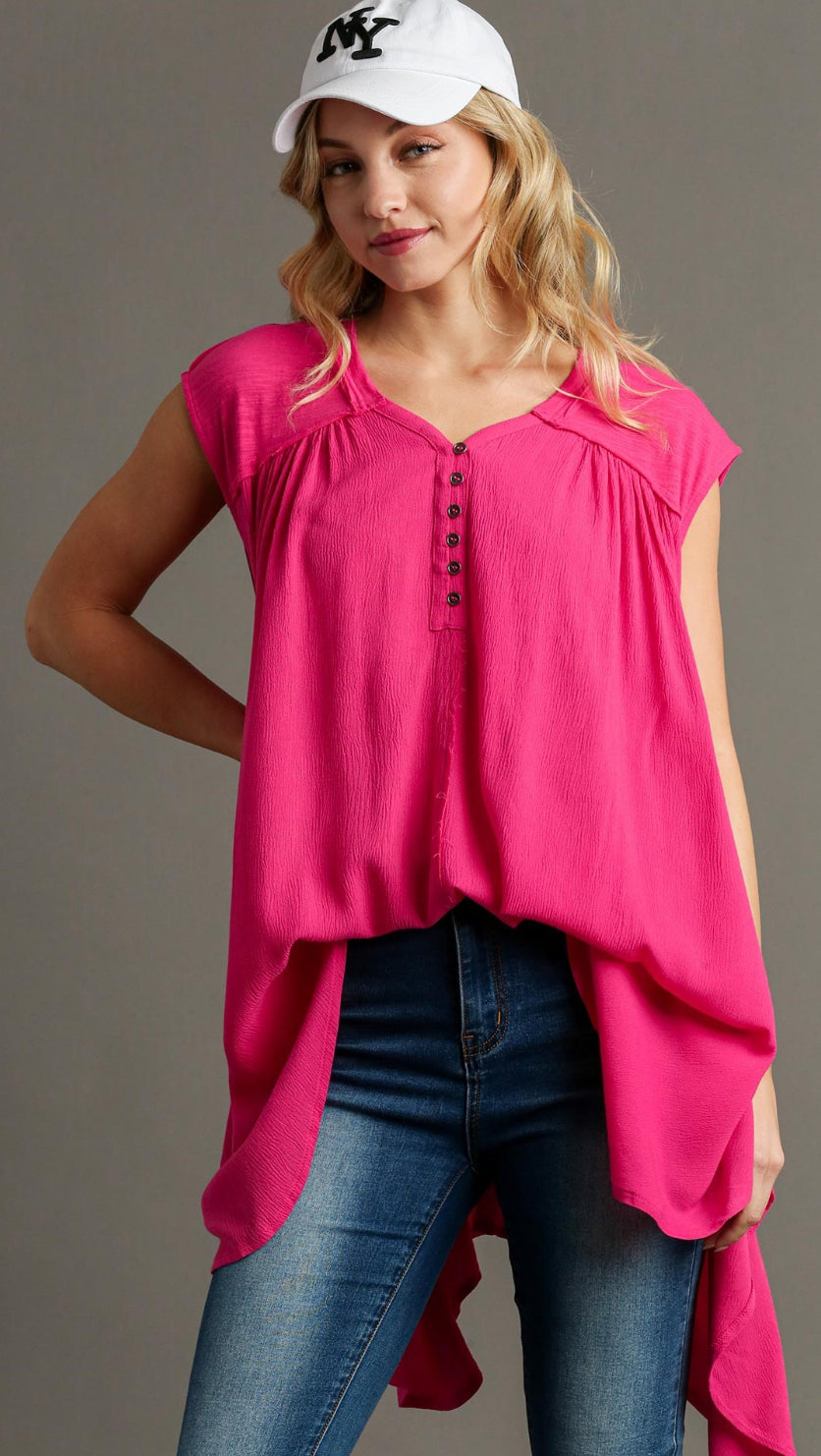 ASYMMETRICAL SLEEVELESS V-NECK TOP