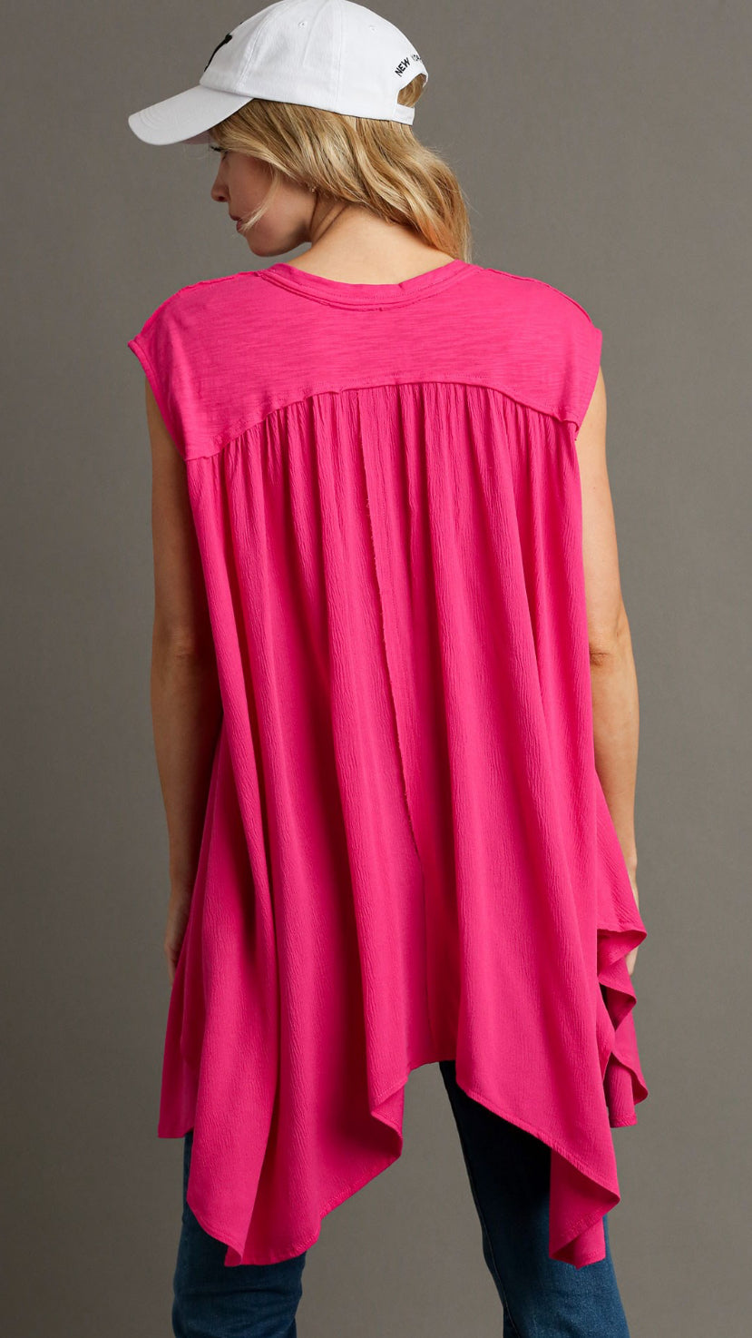 ASYMMETRICAL SLEEVELESS V-NECK TOP