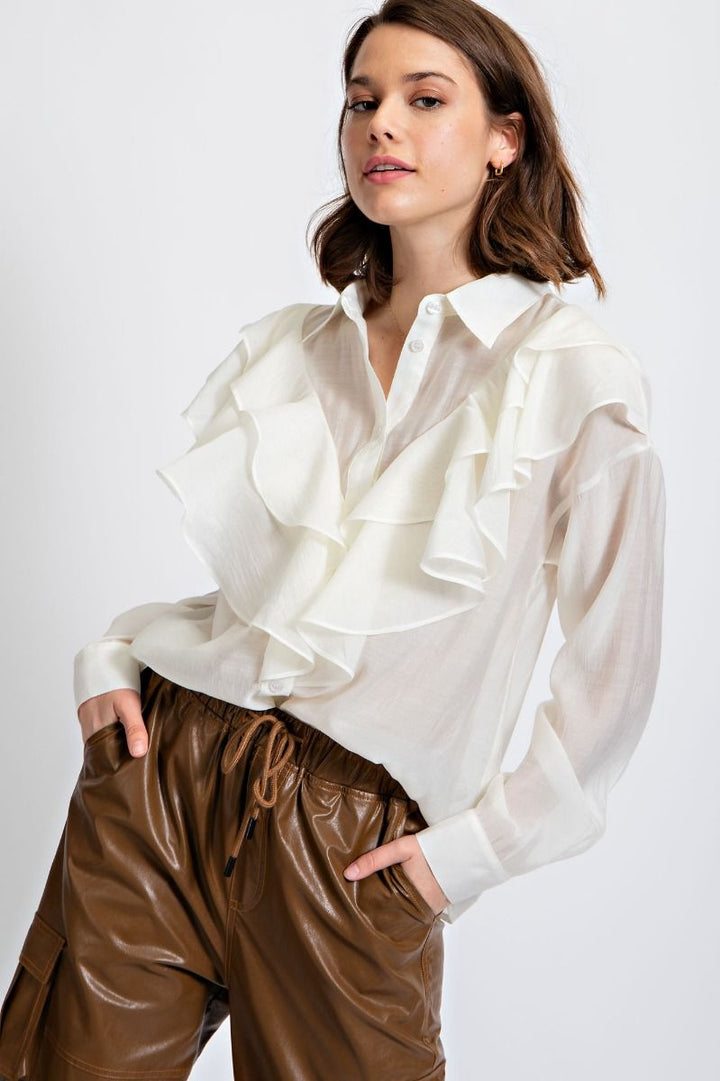 SILKY VOILE BUTTON DOWN BLOUSE