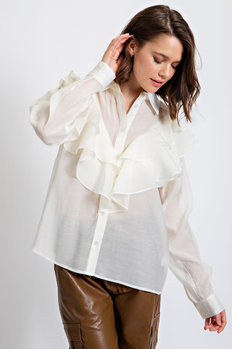 SILKY VOILE BUTTON DOWN BLOUSE