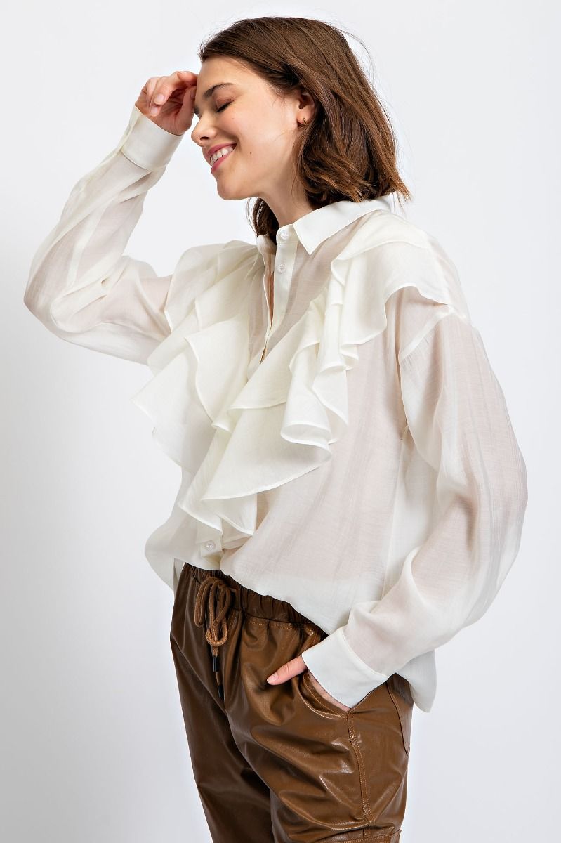 SILKY VOILE BUTTON DOWN BLOUSE