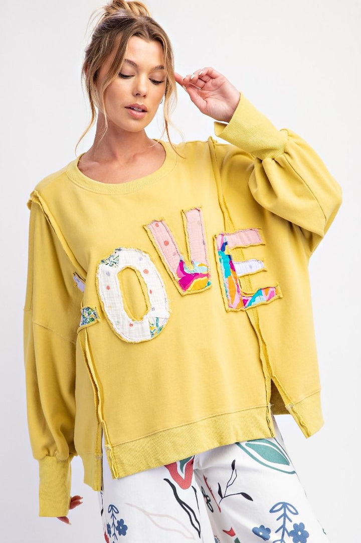 LOVE PATCH WASHED TERRY KNIT PULLOVER