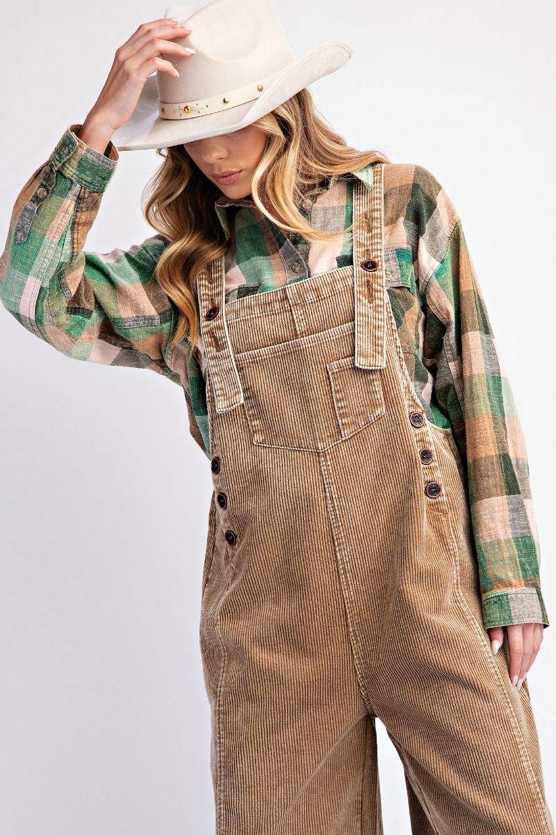 WASHED CORDUROY OVERSIZED JUMPSUIT PANTS