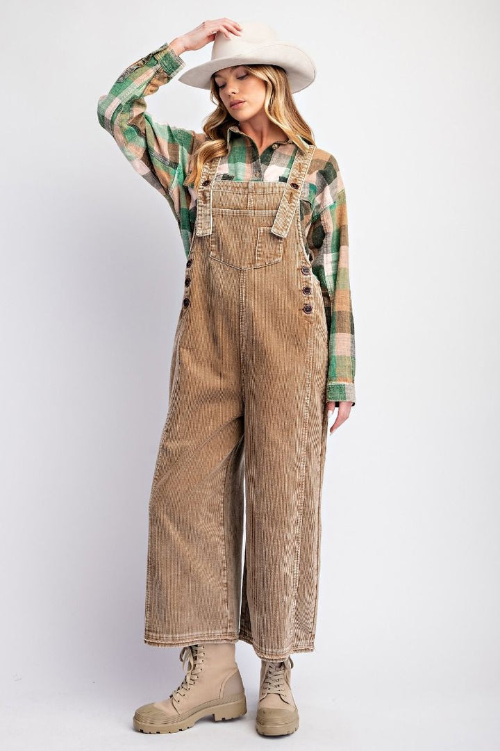 WASHED CORDUROY OVERSIZED JUMPSUIT PANTS