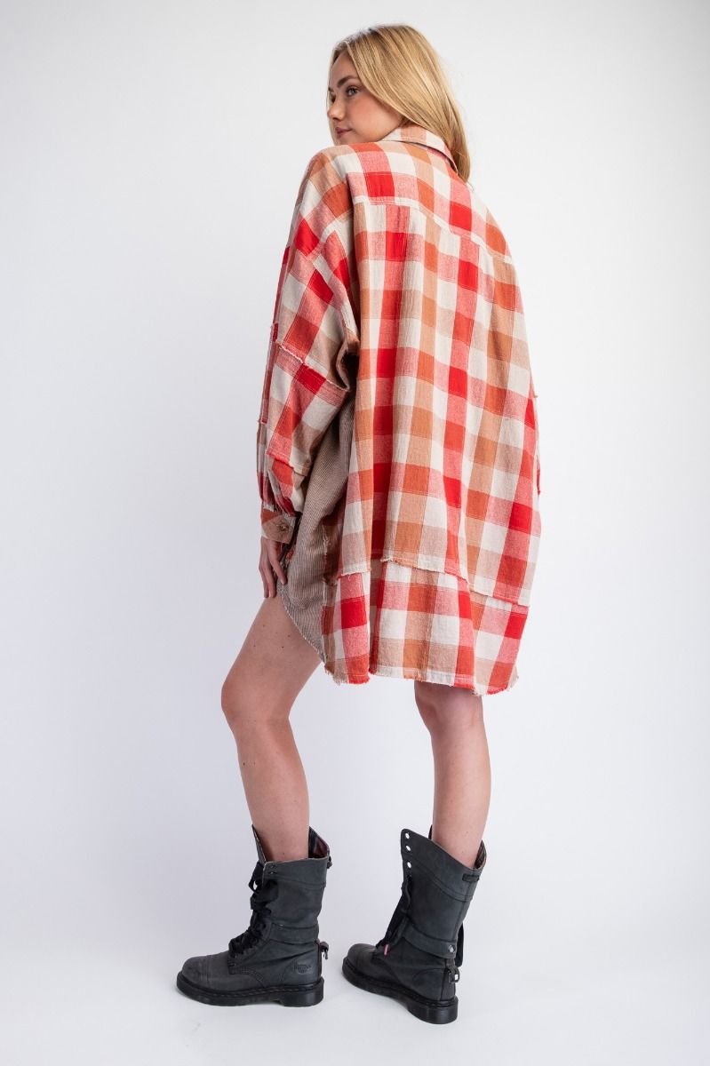 LONG SLEEVES PLAID YARN DYE OVERSIZED SHIRT DRESS