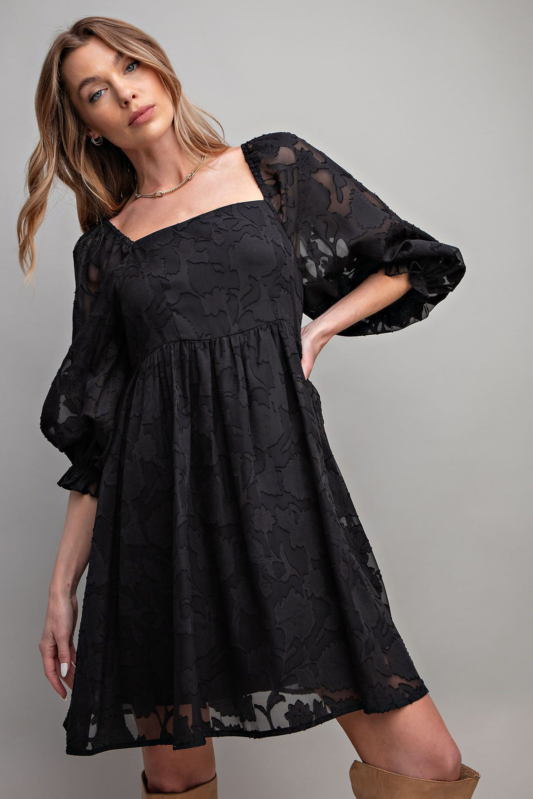 BURNOUT LACE BABYDOLL DRESS