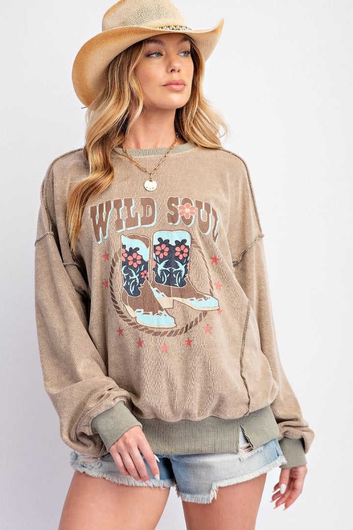 WILD SOUL PRINT TOWEL KNIT PULLOVER